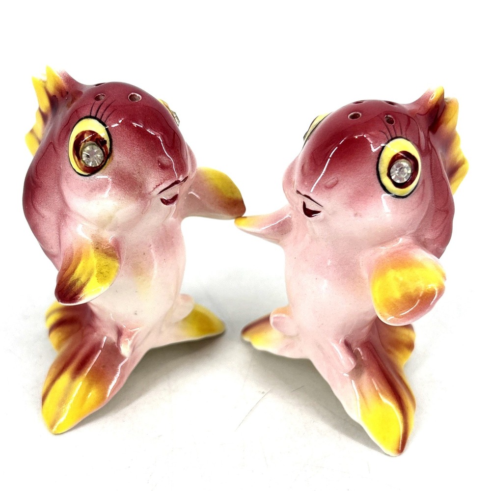 Vintage Lefton 043 Anthropomorphic Koi Gold Fish Salt & Pepper Shakers Japan‎